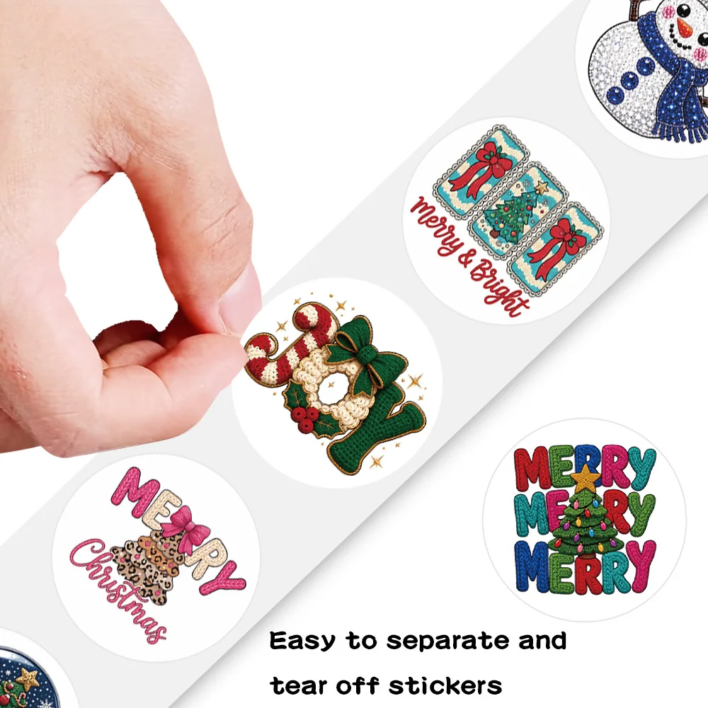 500PCS/Roll Happy Christmas Roll Stickers Decoration Holiday Gift Box Mobile Phone Case Notebook Water Cup Graffiti Skateboard