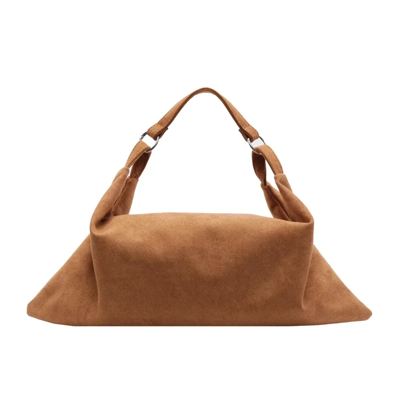 Vinatge Faux Suede Hobos Women Shoulder Bags Maillard Halfmoon Underarm Bag Autumn and Winter Handbags Small Tote Female Bag