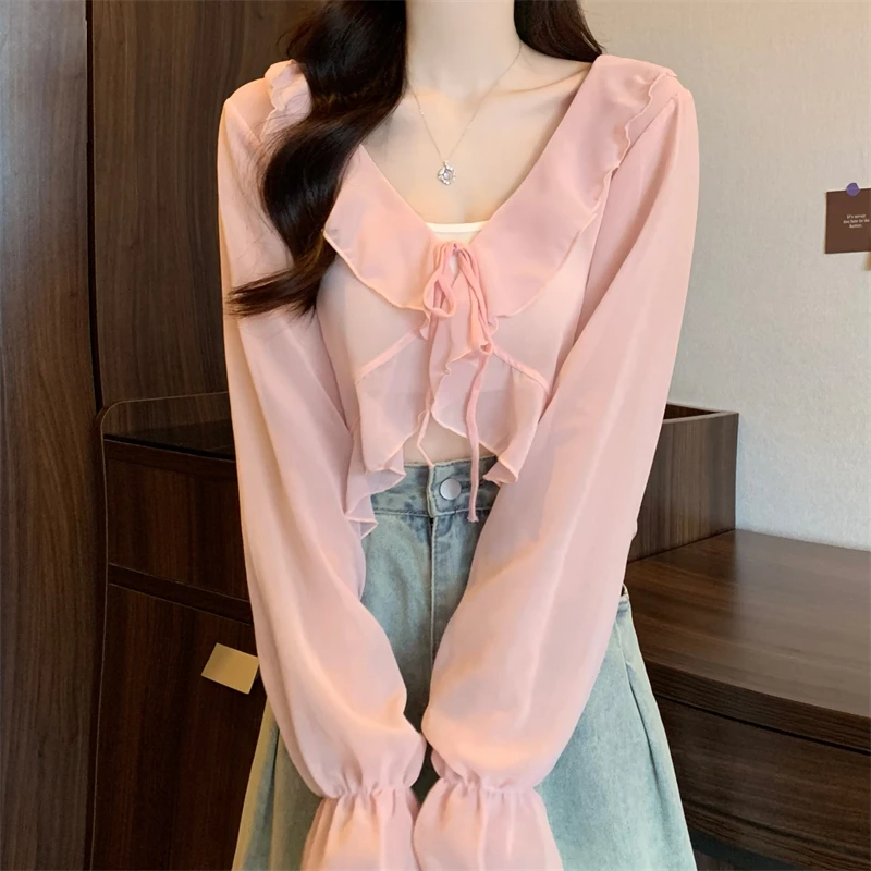 Jackets for Women Sun-proof Ruffles Design Tender Thin Casual Holiday Streetwear Simple Chic Daily Flare Sleeve Clothes Mujer