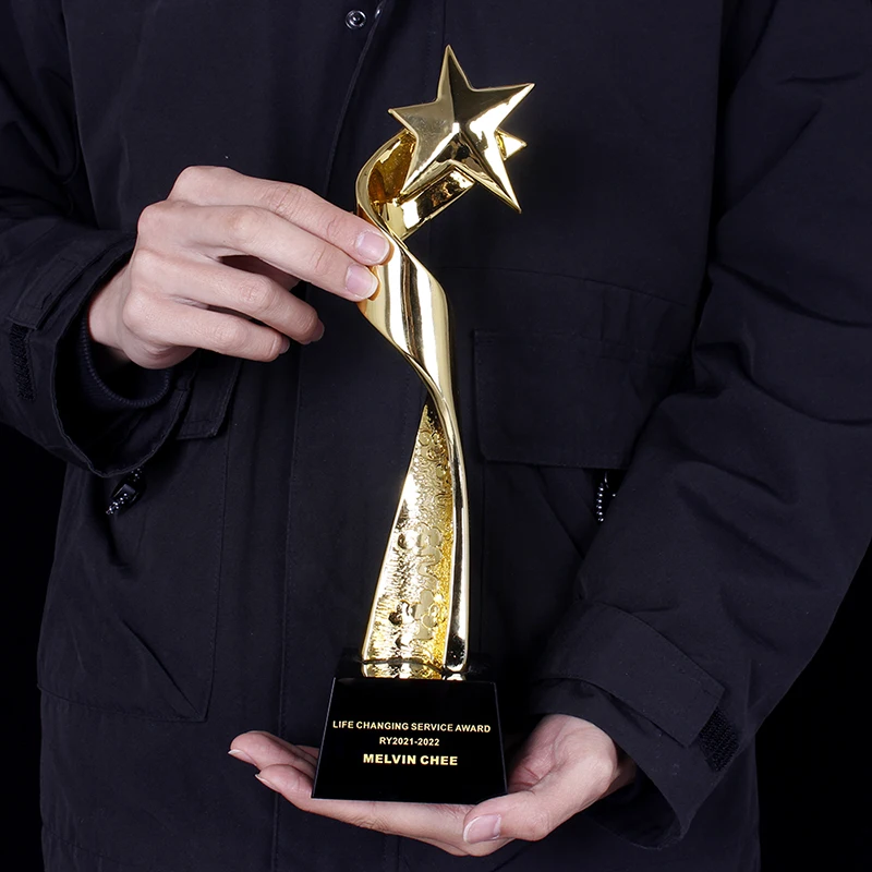 Personalized Custom Crystal Obsidian Trophy Golden Pentagram Statue Competition Event Award Cup Souvenir Crystal Crafts