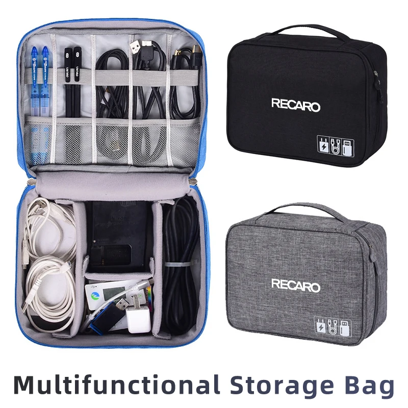 For Recaro Racing Car Storage Bag USB Charging Cable Organiser Portable Waterproof Digital Protective Case Storage Accessories