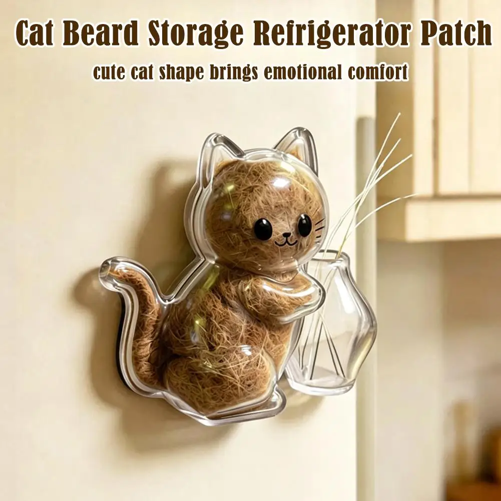 Cat Whisker Storage Refrigerator Magnet Cartoon-Style Transparent Cat Hair Storage Memorial Box with Cat-Shaped Vase Decor
