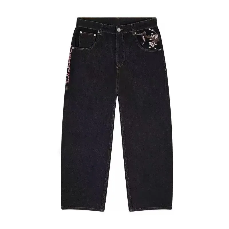 Mens Jeans Harajuku Y2K Retro Low Waist Wide Leg Zipper Embroidered Denim Pants Loose Fit Streetwear Fashion Style Wear Winter
