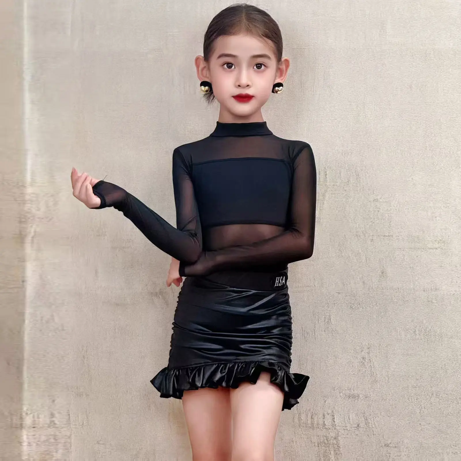 Novos trajes de dança latina ternos de prática para meninas desempenho de alta qualidade meia saias ternos de treinamento e ternos de desempenho