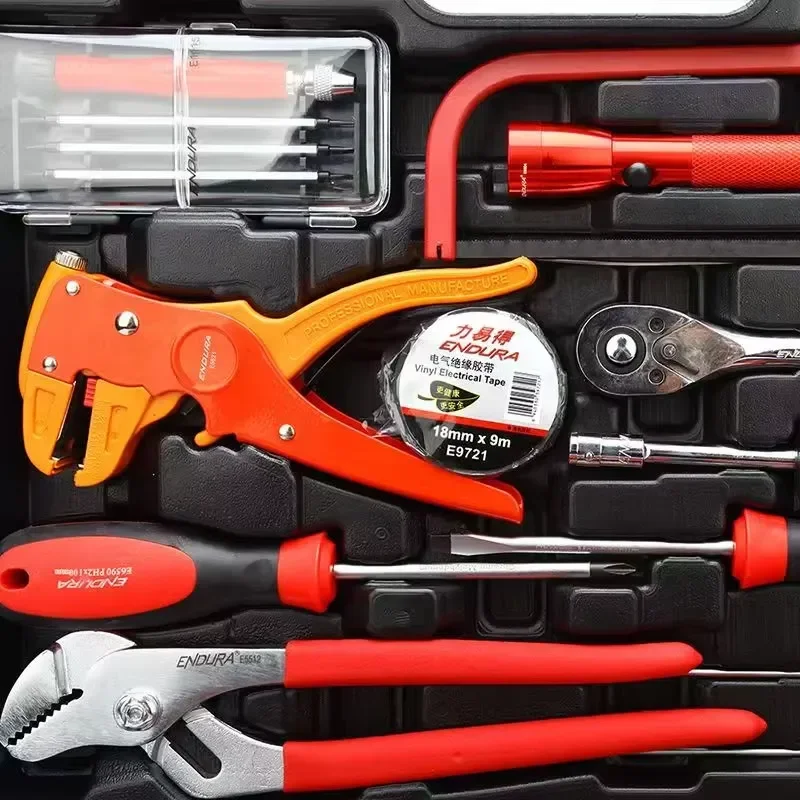 All-in-One Red Black Hand Set Multimeter Screw Driver Pliers Tape Measure 201 Stainless Steel Hard Case Professional DIY Use