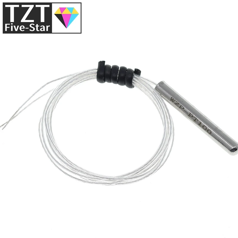 TZT PT100 Platinum Resister Temperature Sensor Waterproof Temp Probe -20~450 Celsius Insulated Shielding Fiberglass 50CM