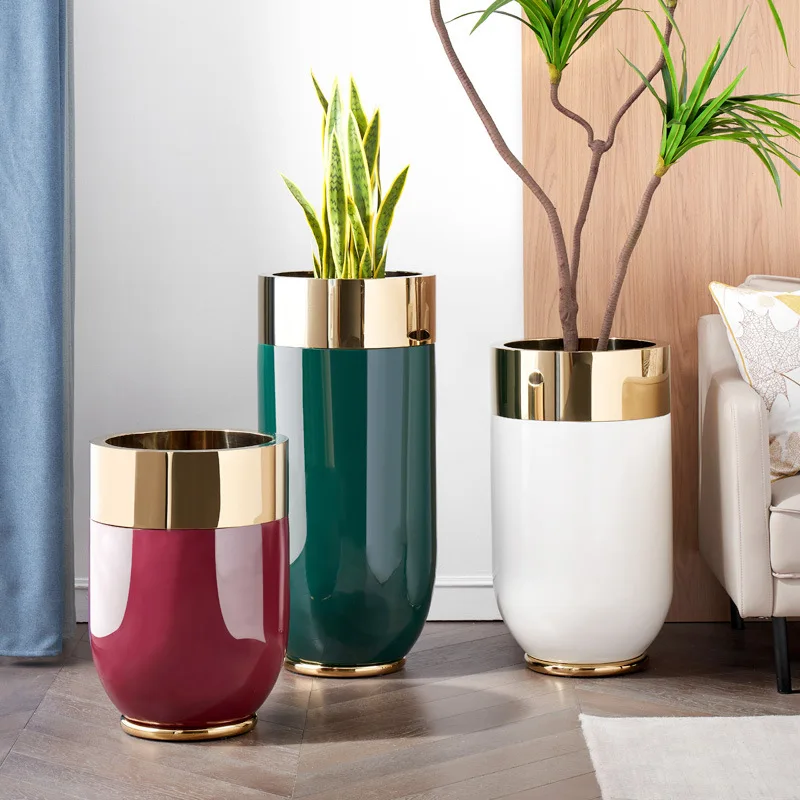flower pot round Internet celebrity personality creative indoor ornament stainless steel hotel creative plug