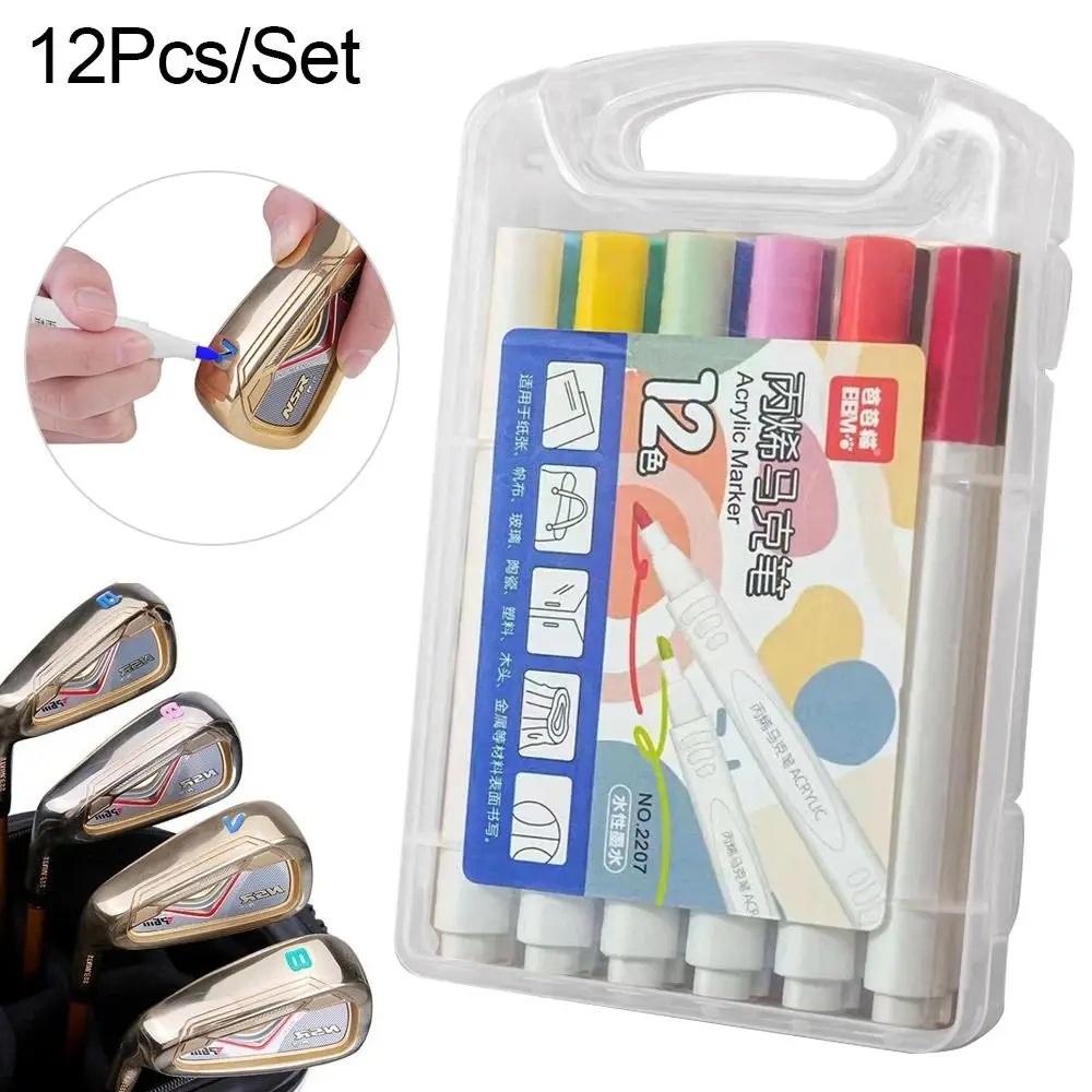 12Pcs/Set Multicolor Sunscreen Covering Power Golf Club Pen Acrylic Painter Ink Pen Color Changing Pen