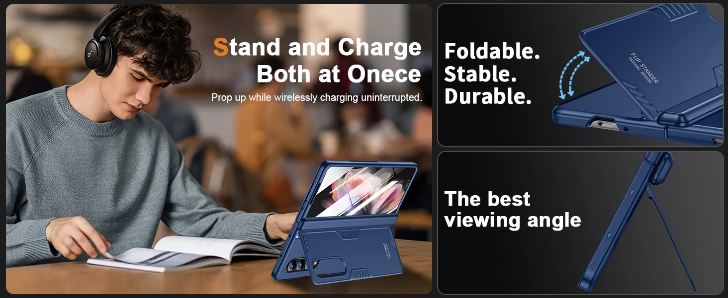 Stoß feste schlanke Hülle für Samsung Galaxy Z Fold 3 4 5 Scharnier Schutzhülle mit verstecktem Ständer eingebauter HD-Displays chutz – Detail 15