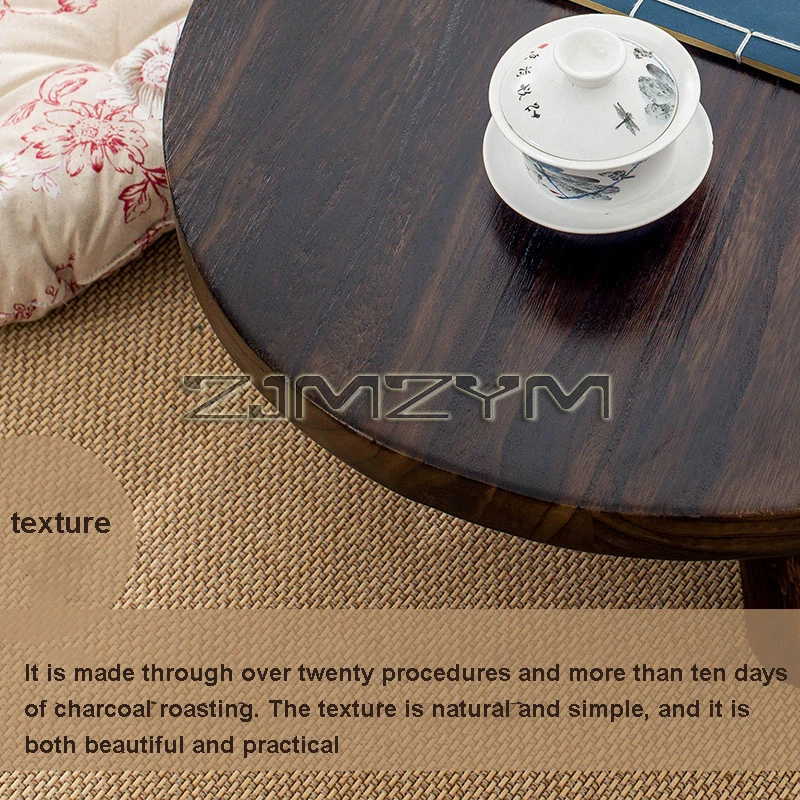 Wood Low Tea Table Small Round Coffee Table For Balcony Living Room Sitting On The Floor Compact Window Sill Table