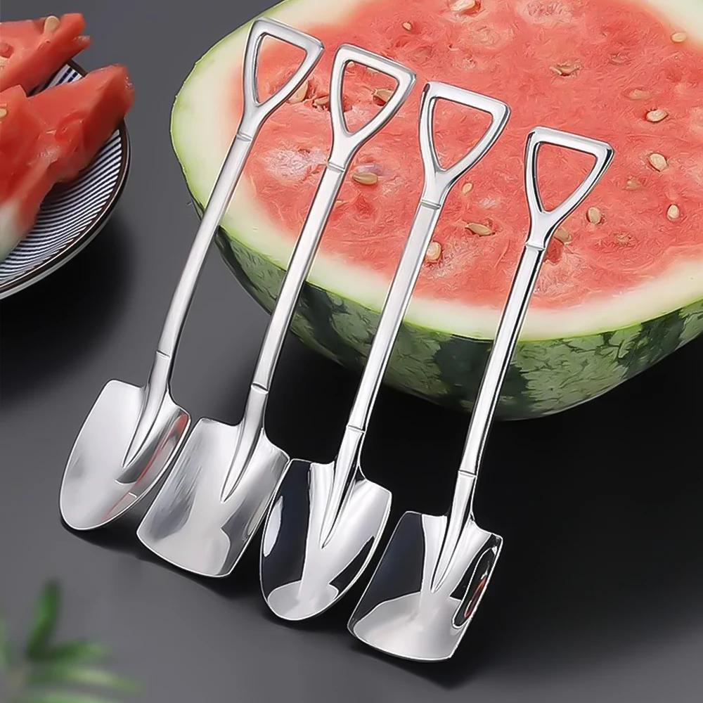 Creative Stainless Steel Shovel Spoon Mini Coffee Teaspoon Fruit Ice Cream Dessert Spoons Kitchen Scoops Tableware Cutlery Set