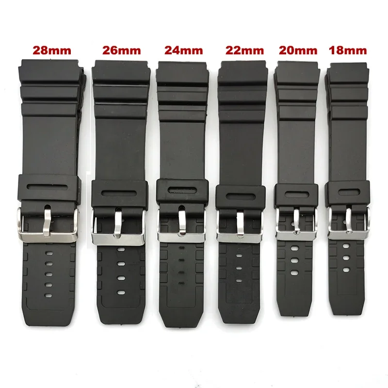 

18 20 22 24 26 28 mm Silicone Watch Strap for Casio W800H Black PU Resin Bracelet SGW400 F91W F84 F105/108/A158/168 AE1200/1300