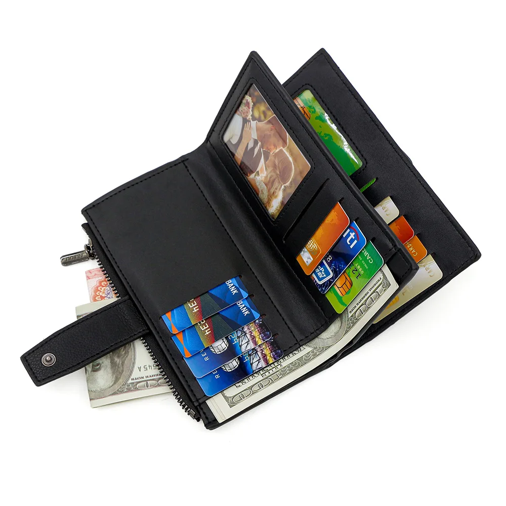 Vintage Crazy Horse Leather Men's Wallet - 3-Fold Buckle, Multi-Function, Multi-Card Holder, Large Capacity Business Long Wallet