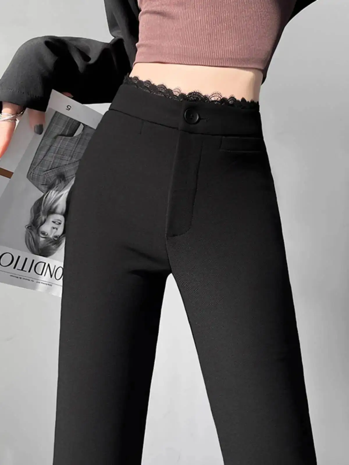 Black Suit Pants Women's Autumn Black Suit Flare Pants High Waist Slimming Narrow Fit Casual Horseshoe Long Trousers