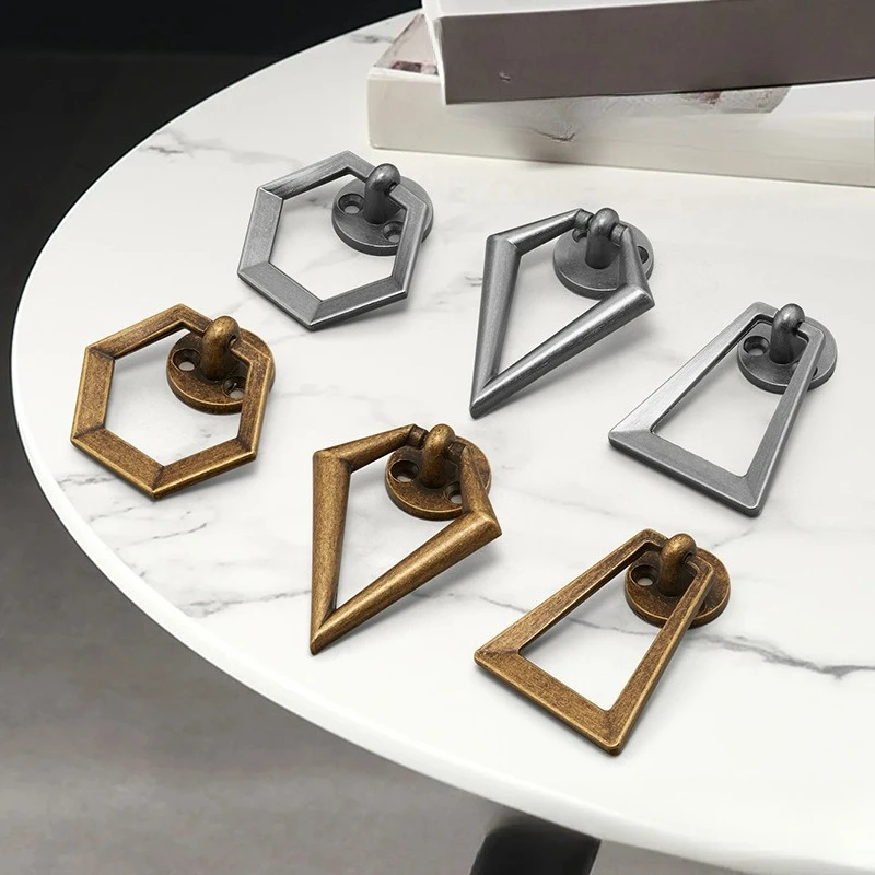 2PCS Vintage Diamond Ring Pull Handle Zinc Alloy Single Hole Invisible Cabinet Drawer Handle Nordic Style