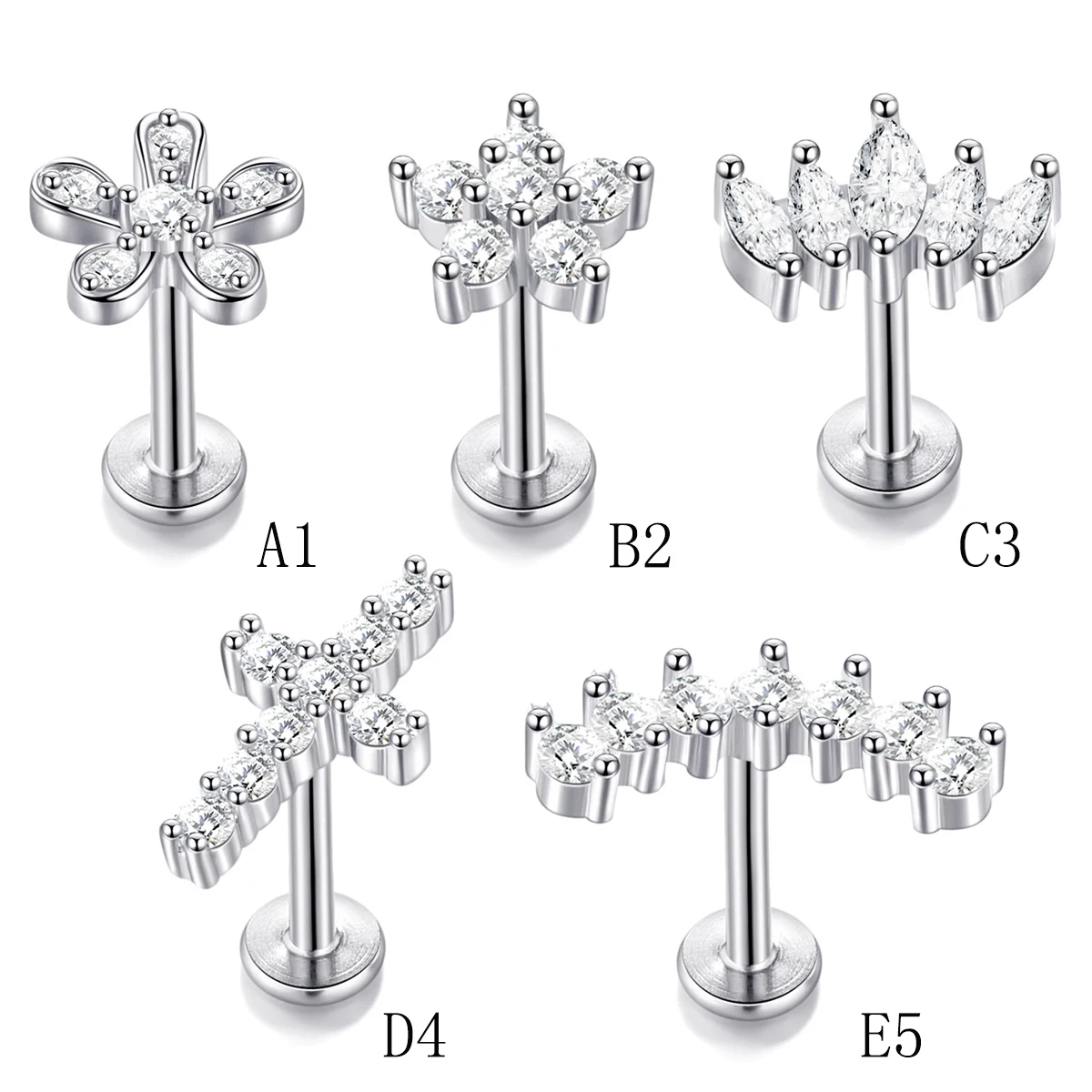 1/5Pcs 316L Stainless Steel Delicate Flower Tragus Cartilage Stud Earring,Internally Threade Daith Helix Ear Piercing Jewelry