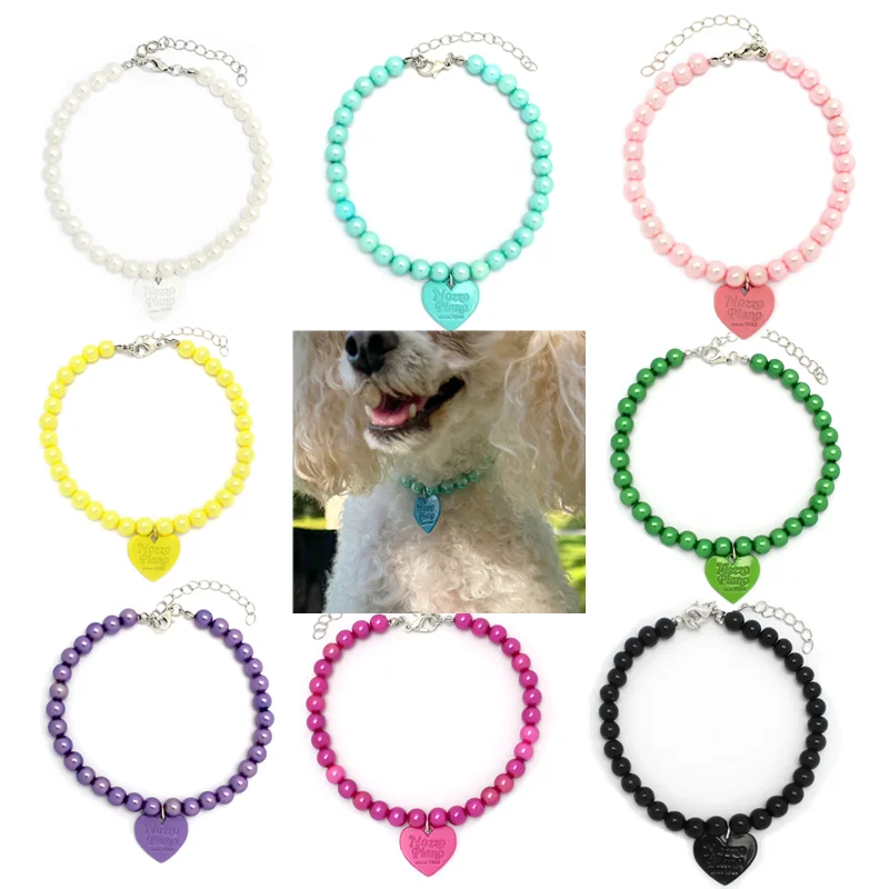 

Colorful Pet Pearl Collar Dog Princess Heart Necklace Cat Collar Cute Puppy Accessories Dog Chain Chihuahua Wedding Jewelry