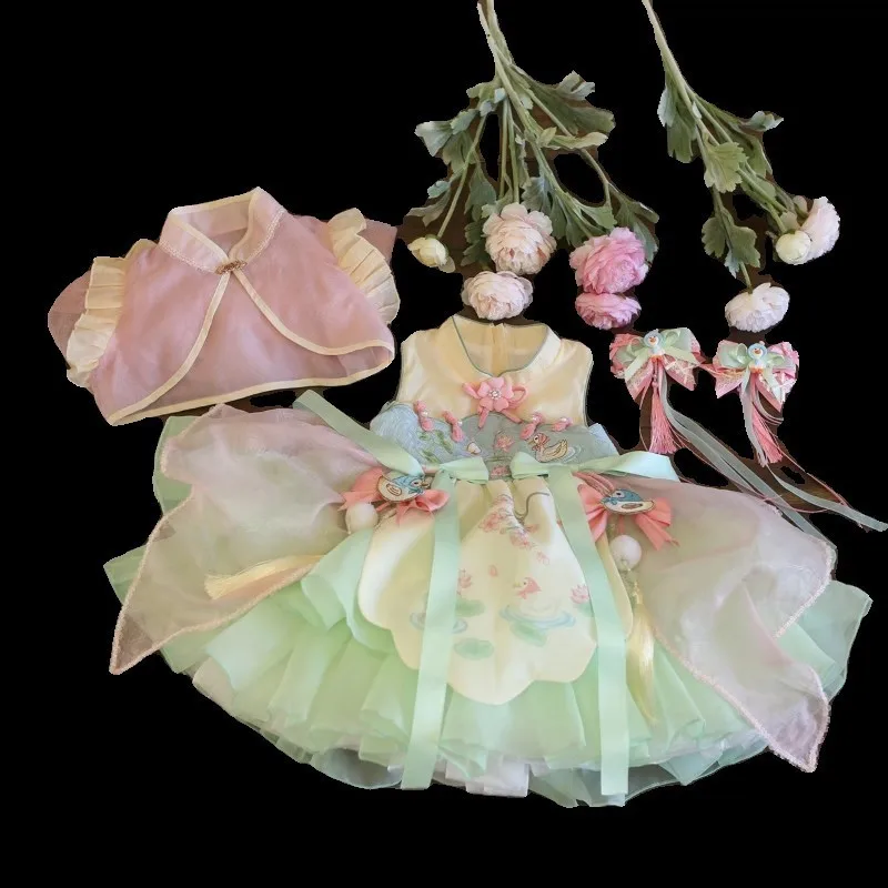 

2025 elegant Baby dress sleeveless Chinese-style Lolita first birthday party girl princess dress Christmas banquet evening dress