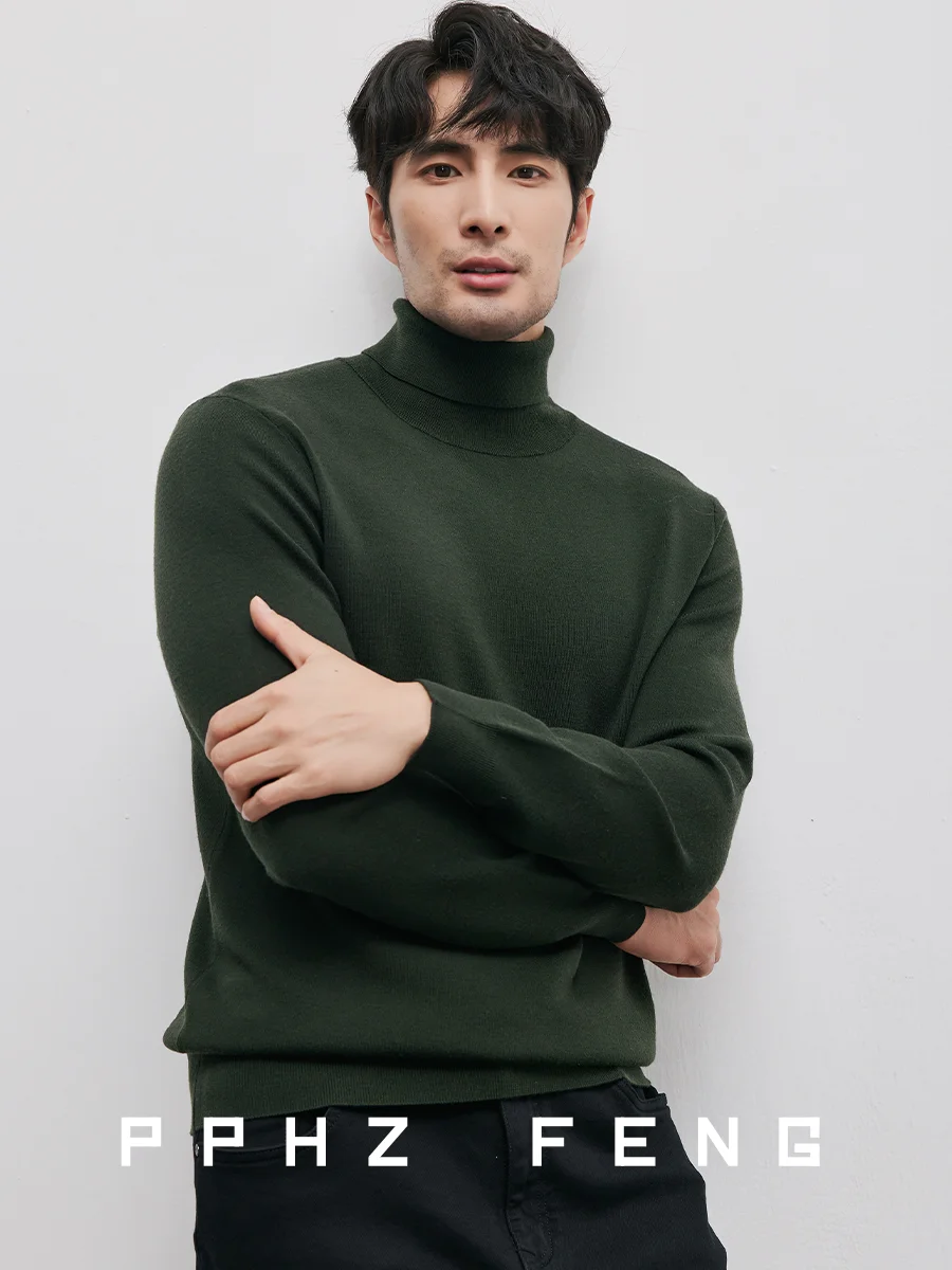 

Утепленный мужской свитер из чистой шерсти с высоким воротником, плотной вязки, на четырех иглах, повседневный, базовый слой