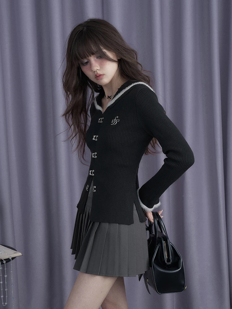 

SagiDolls Sweet And Cool Biker Girl k Облегающий свитер из искусственного меха с матросским воротником Универсальный возрастной зимний вязаный топ