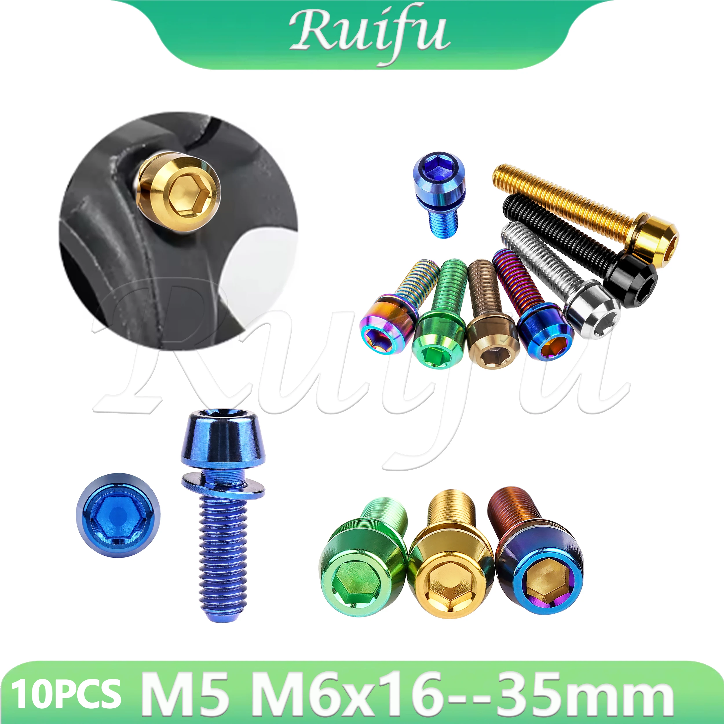 

10PCS M5/M6x16 18 20 25 30 35mm Ruifu TitaniumBicycle Stem Handlebar Stem Bolts Screw MTB Road Bike