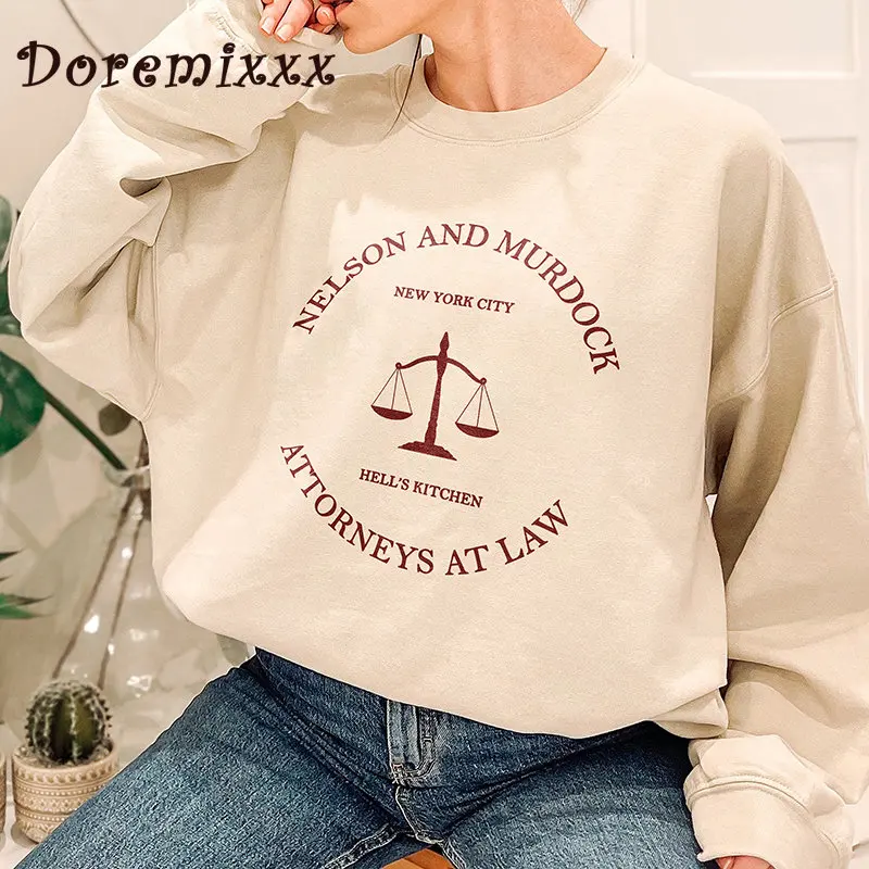 Nelson and Murdock Attorneys At Law Sweatshirts Cotton Loose Jumper Vintage Crewneck Hoodies Casual Matt Murdock Pullover Unisex