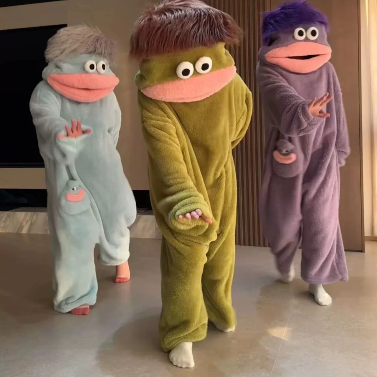 Kids Boys Girls Funny Cartoon Big Mouth Monster Onesie Pajamas Autumn Winter Thick Warm Coral Fleece Homewear Halloween Costumes