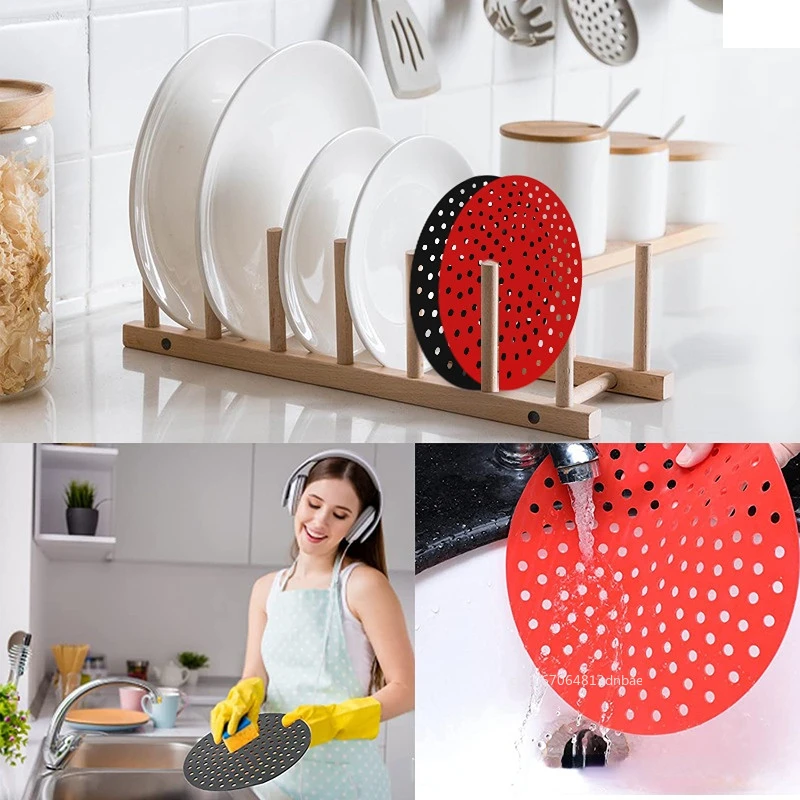 Square Reusable Air Fryer Liners Round Non-Stick Silicone Mats Resistant Heat Easy To Clean Steamer Liners for Kitchen Baking image 3