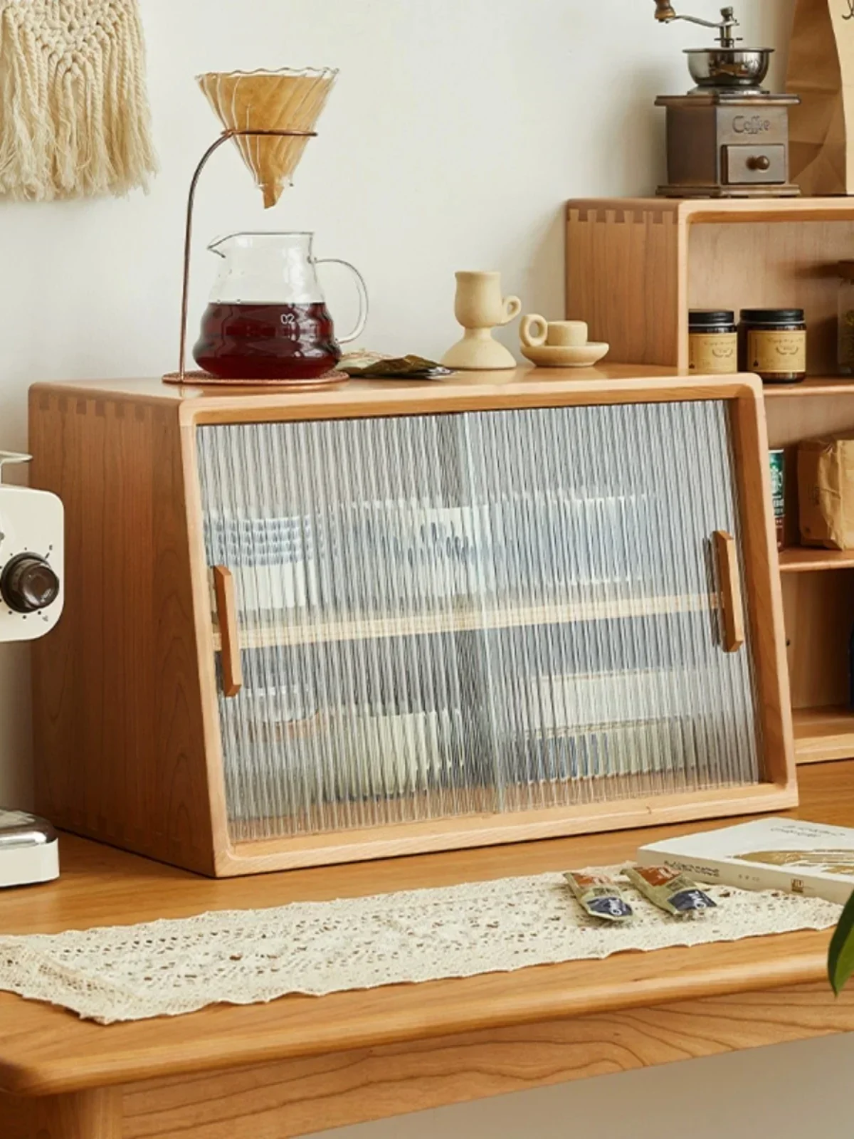 

Cherry wood storage cabinet Solid wood light luxury household Japanese dining side cabinet Countertop locker