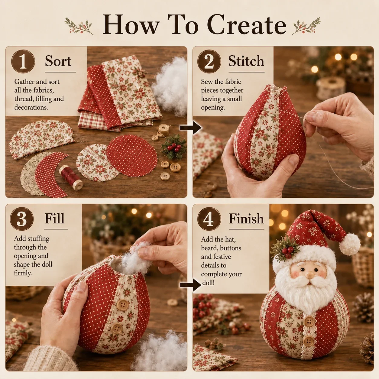 Santa Claus Doll DIY Sewing Kit Vintage Patchwork Santa Handmade Craft Set Home Desktop Decoration Festive Holiday Gifts
