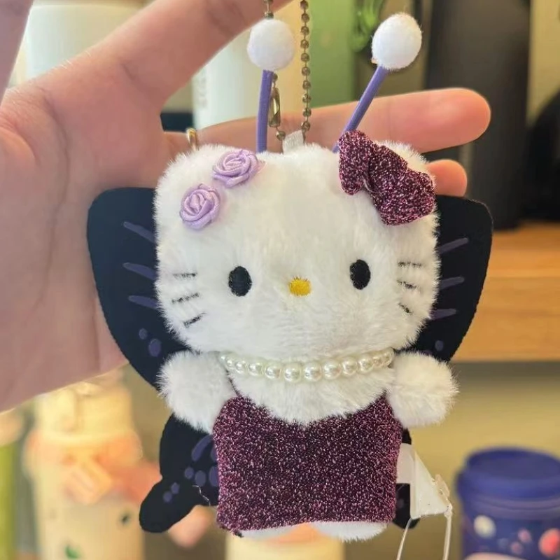Schattige Kitty pluche sleutelhanger cartoon dier met vleugels paars katje knuffel rugzak hanger auto decoratie pop vakantie cadeau