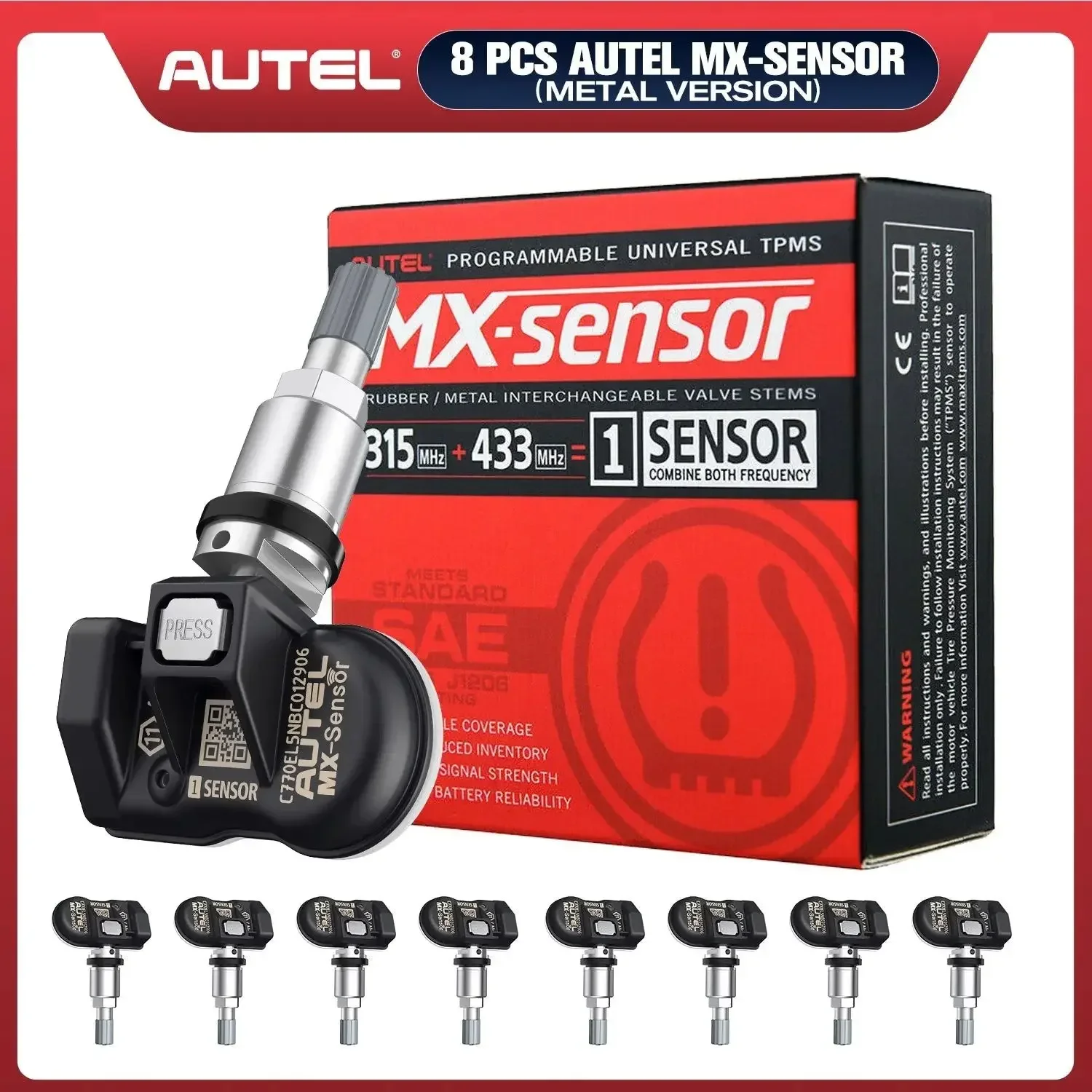 8PCS Autel TPMS MX-Sensor 315MHz & 433MHz 2in1 Tire Pressure Sensors Summer Tire Exchange Universal Clamp In