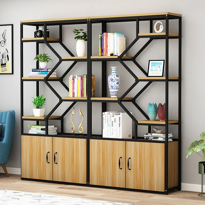 Fashion household bookshelf storage life library wooden wrought iron bookshelf bookcase