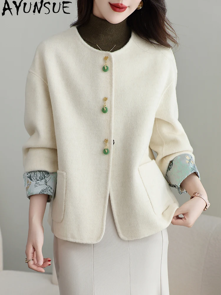 

AYUNSUE пальто из 100% натуральной шерсти, весенне-осенняя женская одежда, двусторонние шерстяные пальто, элегантные женские куртки 2025, пальто Женское