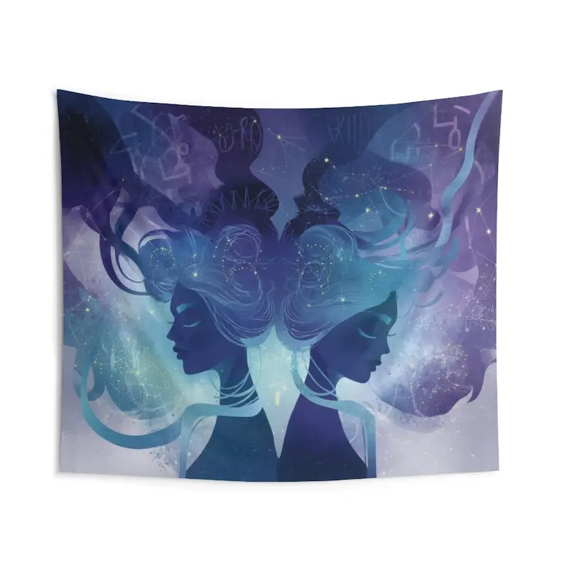 Mystical Twin Silhouette Tapestry Wall Art Boho Bedroom Decor Spiritual Cosmic Design Meditation Room Decoration