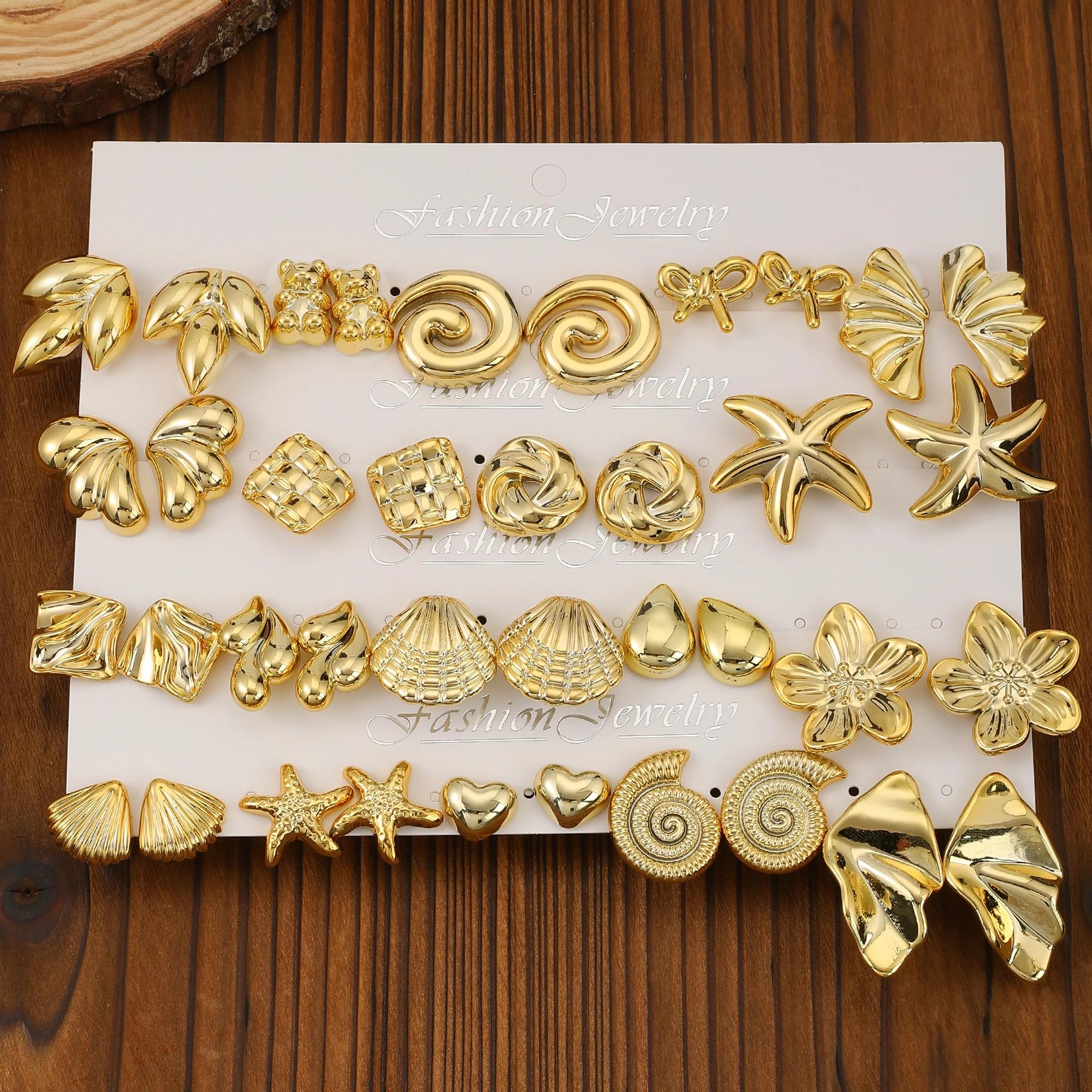 4/19PAIRS Lovely Plastic Material With Golden Plated&Different Animals-Shaped Earrings,Starfish,Shell,Flower,Little Bear