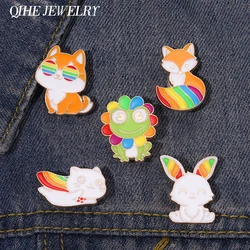 Rainbow Animal Enamel Pin LGBT Badge Frog Cat Rabbit Brooch Dog Fox Friendship Lapel Bag Hat Custom Jewelry Lover Gift