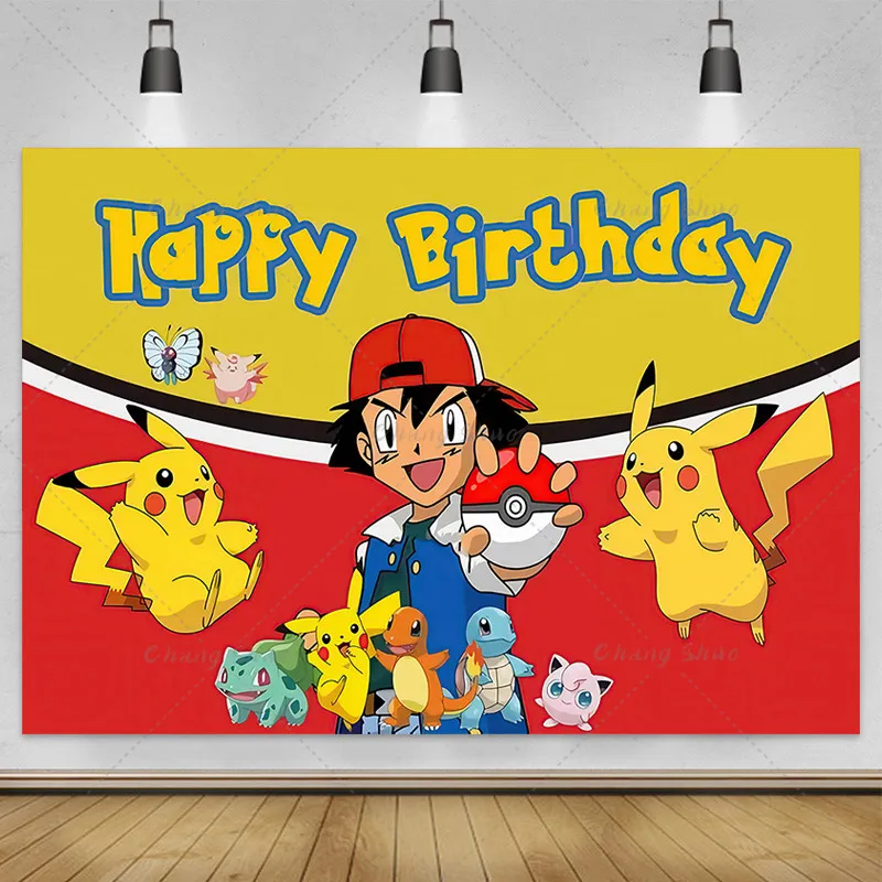 Pokemon Kids Party Backdrop Customized Photo Background Cartoon Pikachu Birthday Party Decoration Vinyl Backdrop Studio Props