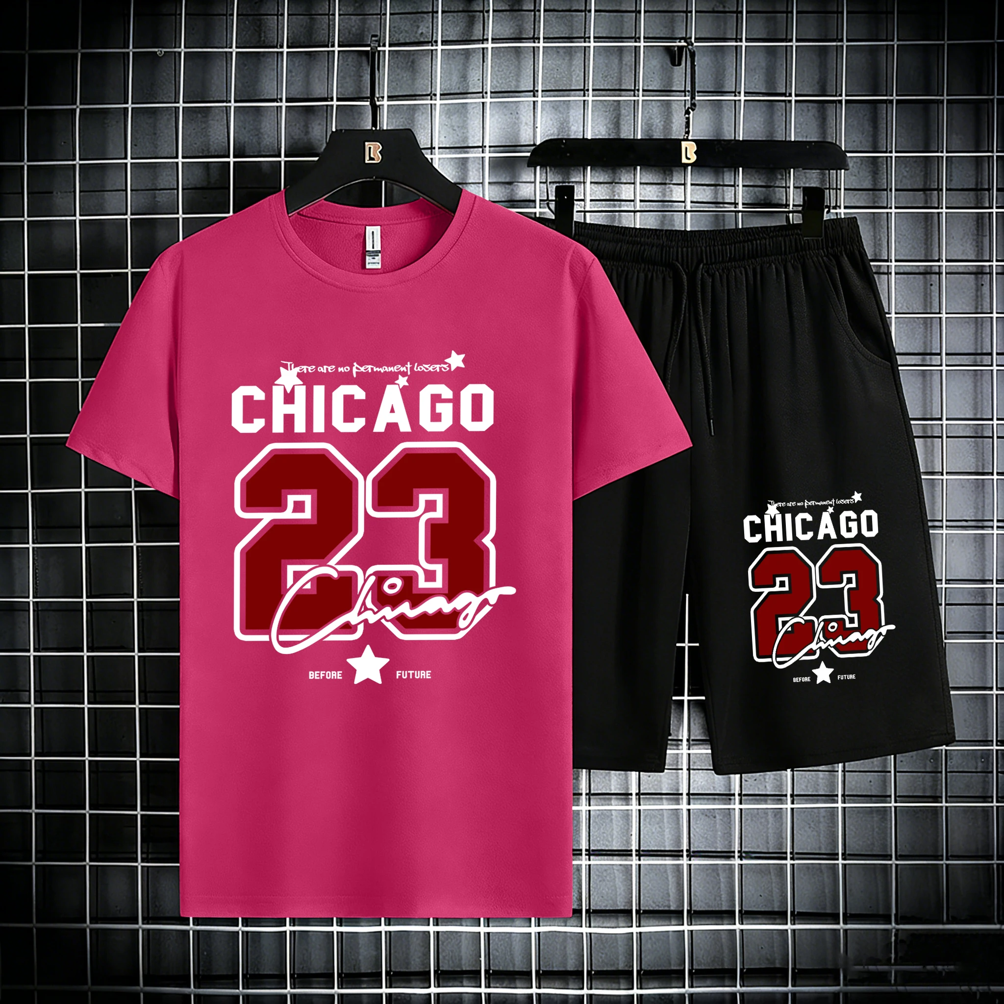 

Chicago Number 23 Jersey Design Cotton Summer Running Short Sleeve New In Men'S Set Breathable Soft Tees Drawstring Sport Pants