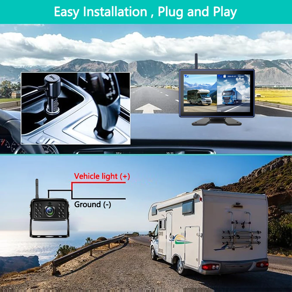 10.1 بوصة RV الرقمية 2.4G مركبة لاسلكية DVR BSD 720P IR للرؤية الليلية HD شاشة كاميرا عكس مسجل وقوف السيارات للشاحنة