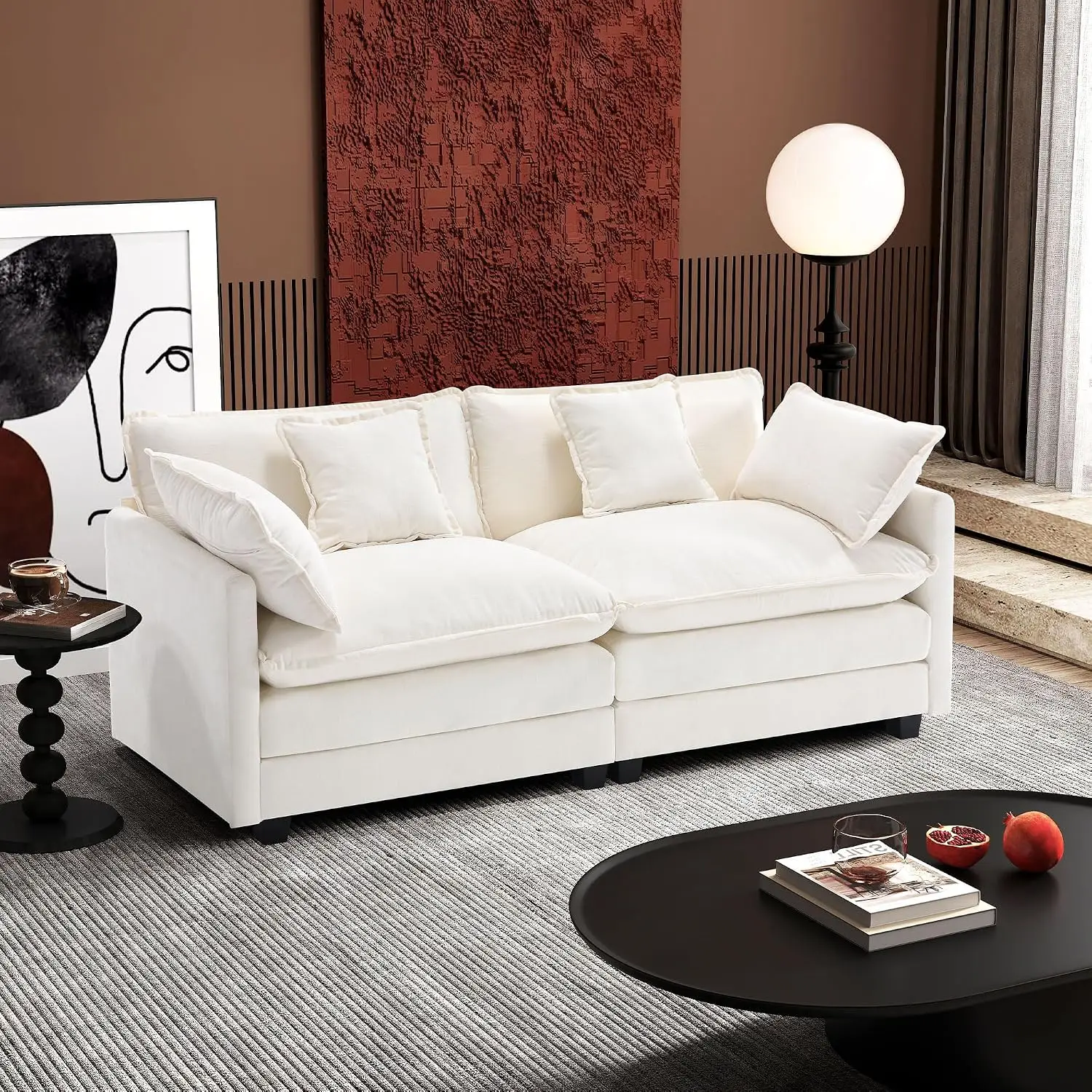 Cloud Loveseat 77 Inch Modern Sectional 2-Seats Living Room Bedroom Comfy Double Layer Cushion Chenille Fabric Beige, Customized