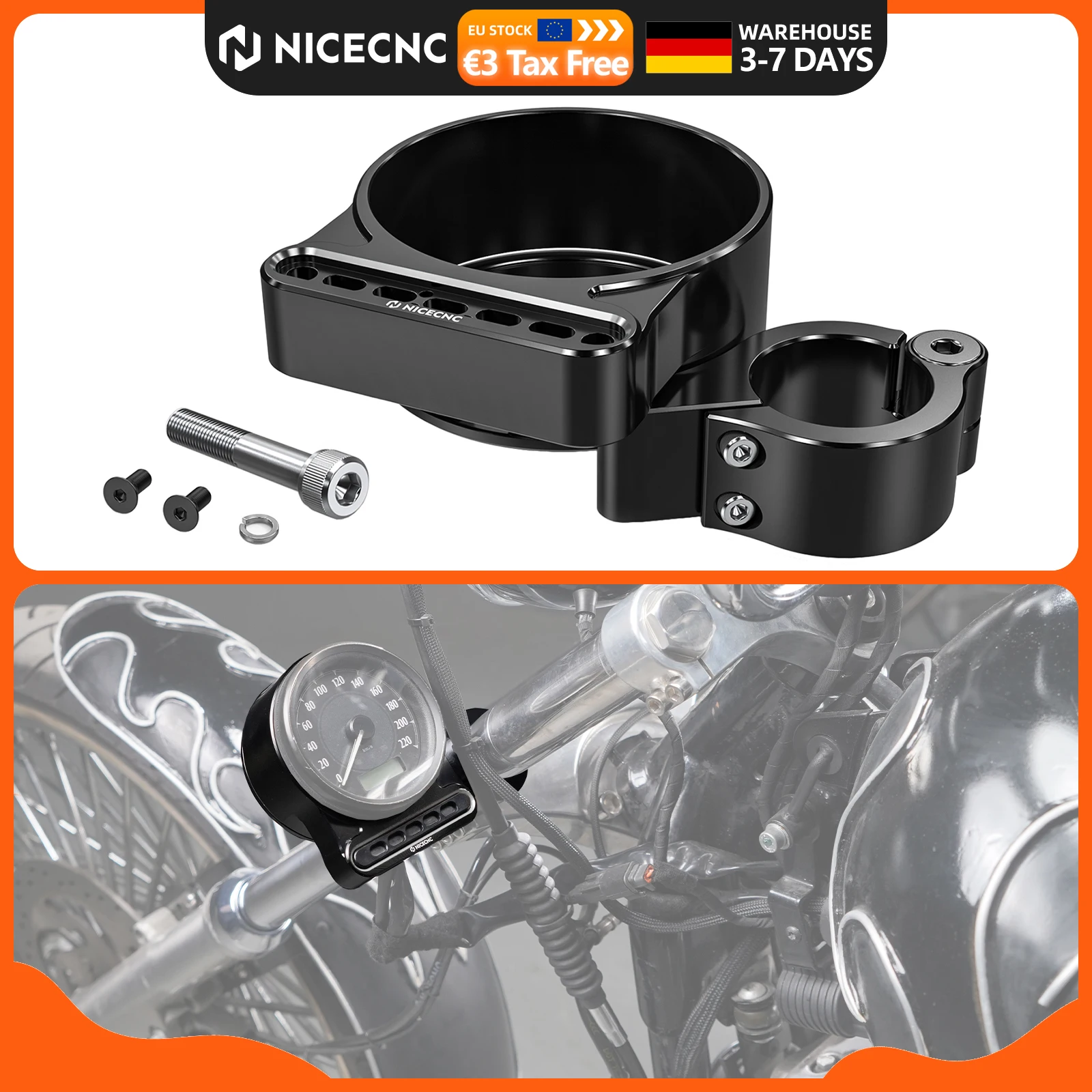 Aluminium-Motorrad-Tachometer-Umbauhalterungs-Kit für Harley Iron 883 XL883N 2009-2014, Iron 1200 XL1200NS 2018-2021, Seventy Two XL1200V 2012-2017, Forty Eight XL1200X 2010-2015, Roadster XL1200CX