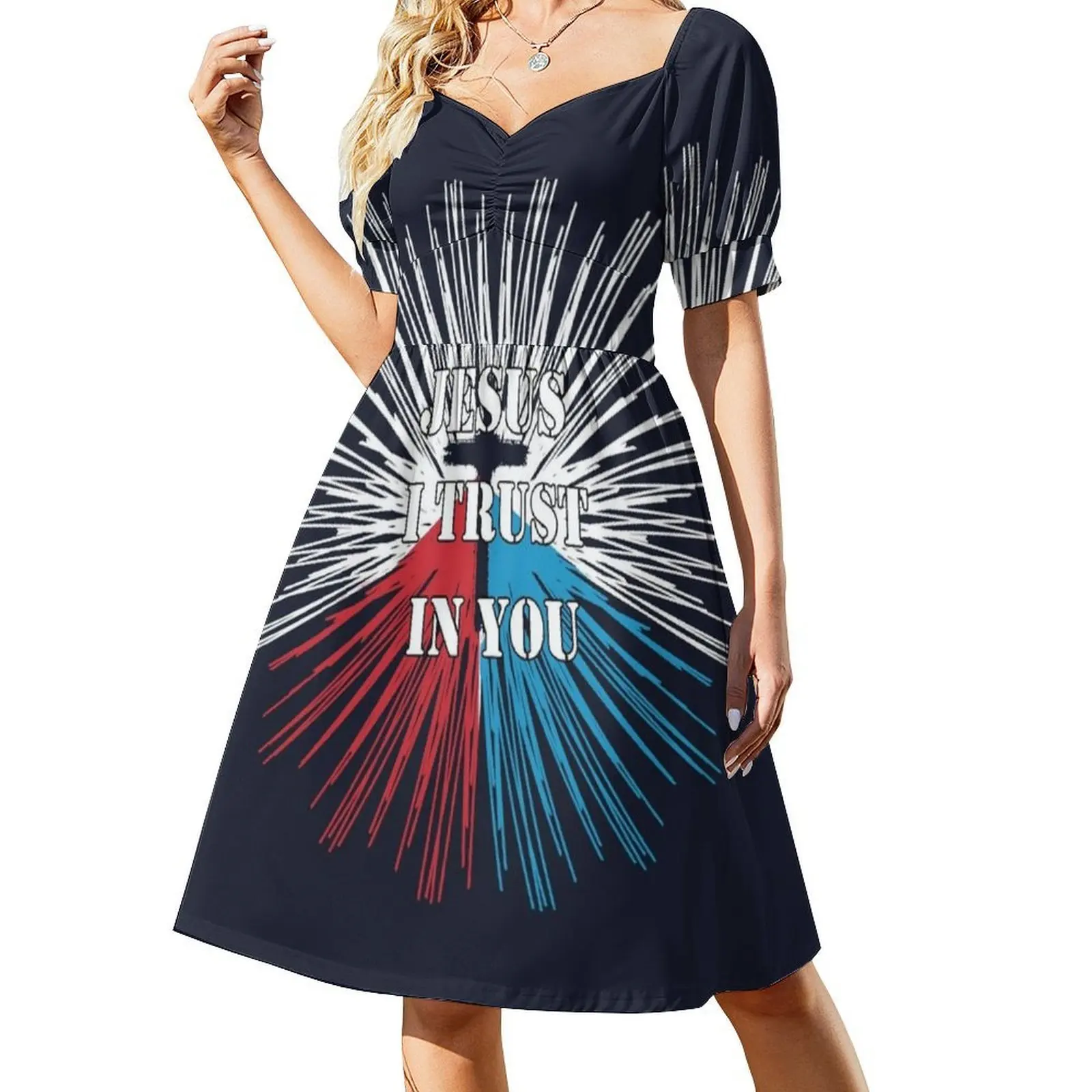 يسوع أنا تثق بك فستان عطلة مثير للنساء فستان قصير لحفلات الشاطئ وأعياد الميلاد يسوع أثق فيك فستان يسوع الإلهي #2