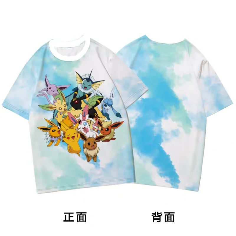 

Летние мужские и женские футболки с короткими рукавами в стиле аниме Pokémon Eevee, быстросохнущий полиэстер, хит продаж, свободная повседневная мода