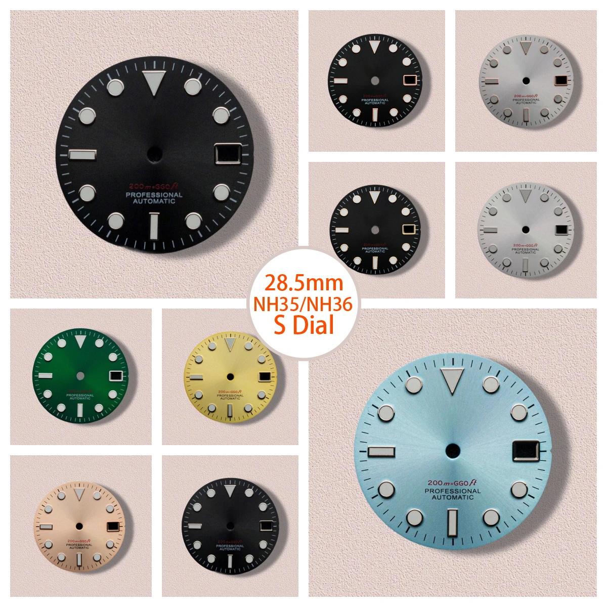

28.5mm S Logo SUB Sunburst Dial Fit NH35/NH36/4R/7S Movement Green Luminous Diving High-Quality Watch Modification Accessories