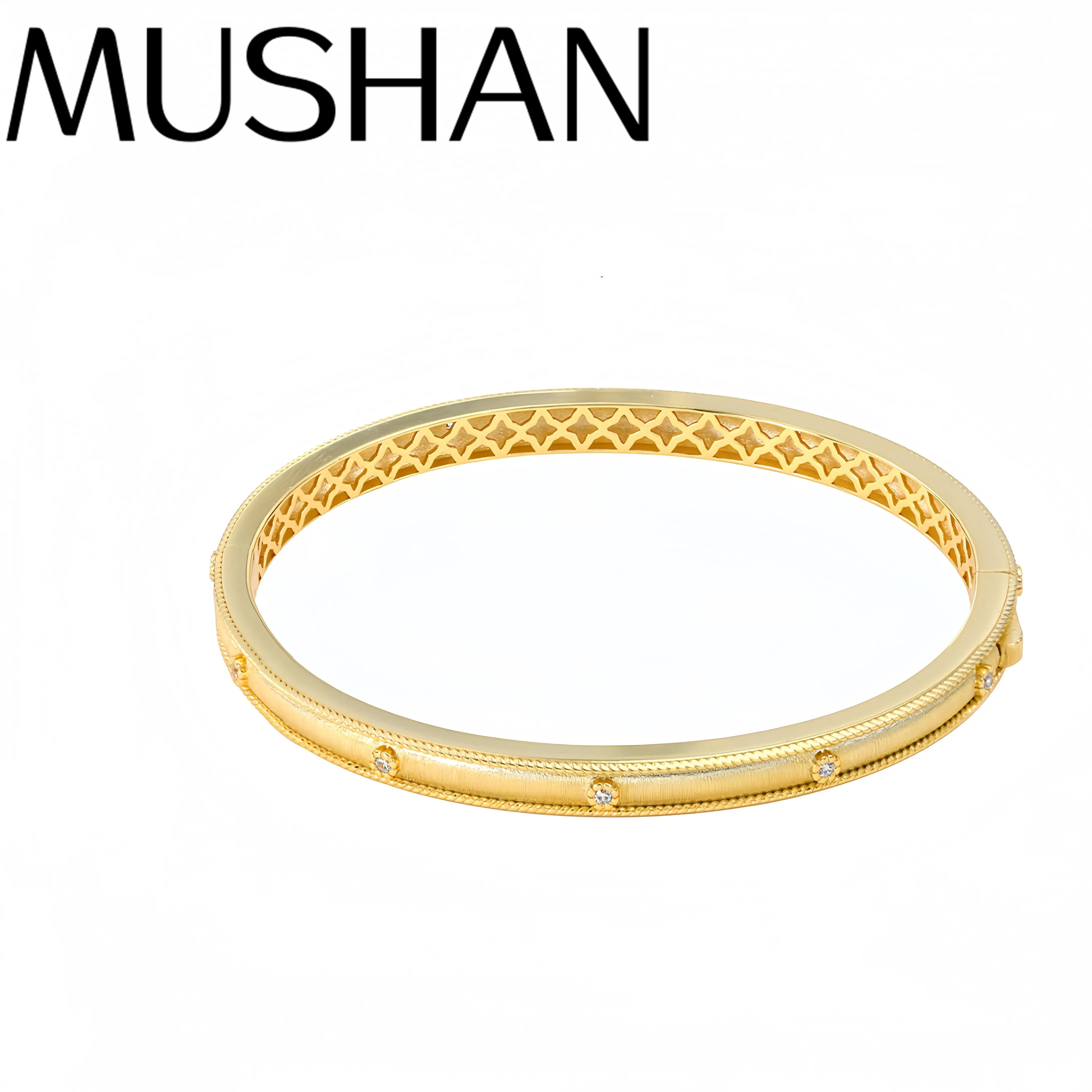 

Mushan Luxury Brand High Quality Best-Selling 925 Sterling Silver Heavy Industry Gold Woven Pattern Diamond Bracelet Jewelry