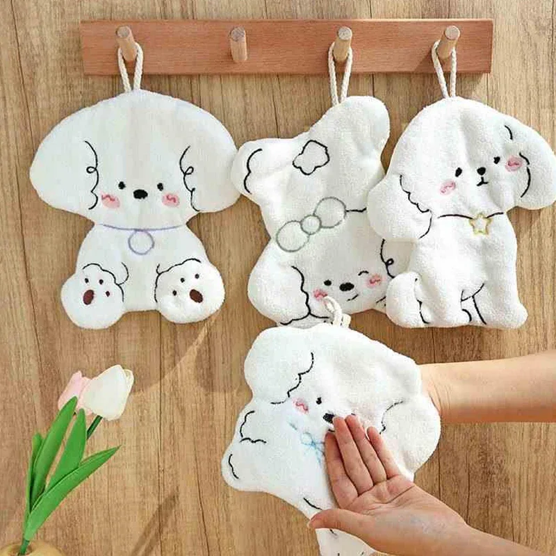 Kawaii Soft Double-thickness Hand Towel Hanging Quick-drying Absorbent Hand Towels Flower Towel Bathroom Kitchen Accession