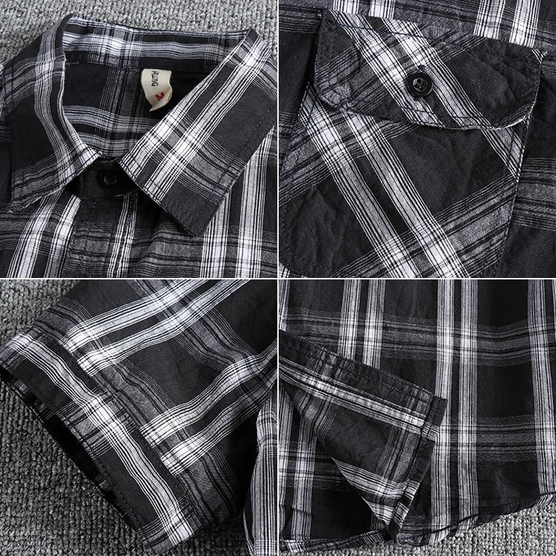 Classic Vintage Plaid Shirt for Men with Dual Pockets, Retro and Trendy Design, Washed Cotton Streetwear from the West Coast