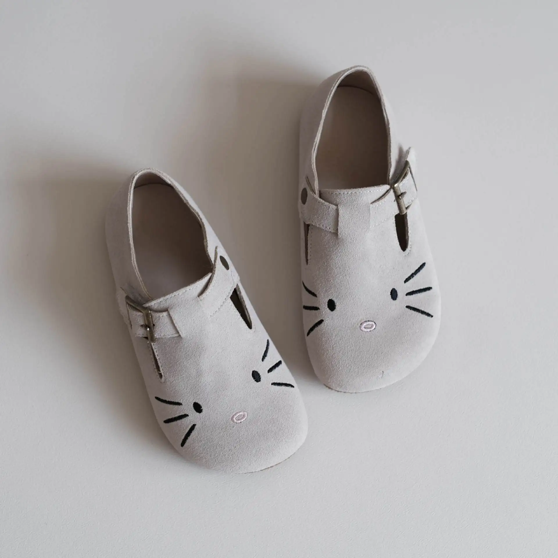 Suede Leather Children's Casual Shoes Embroidery Cartoon Cat Kids Flats Shoes High Quality Cowhide Baby Boys Girls Student-shoes