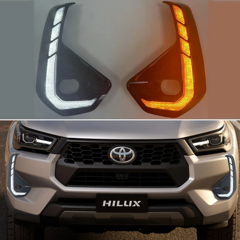 

Светодиодные дневные ходовые огни для Toyota Hilux 2024 2025, динамический указатель поворота, водонепроницаемый ABS, автомобильный DRL, 12 В, светодиодные противотуманные фары, украшение